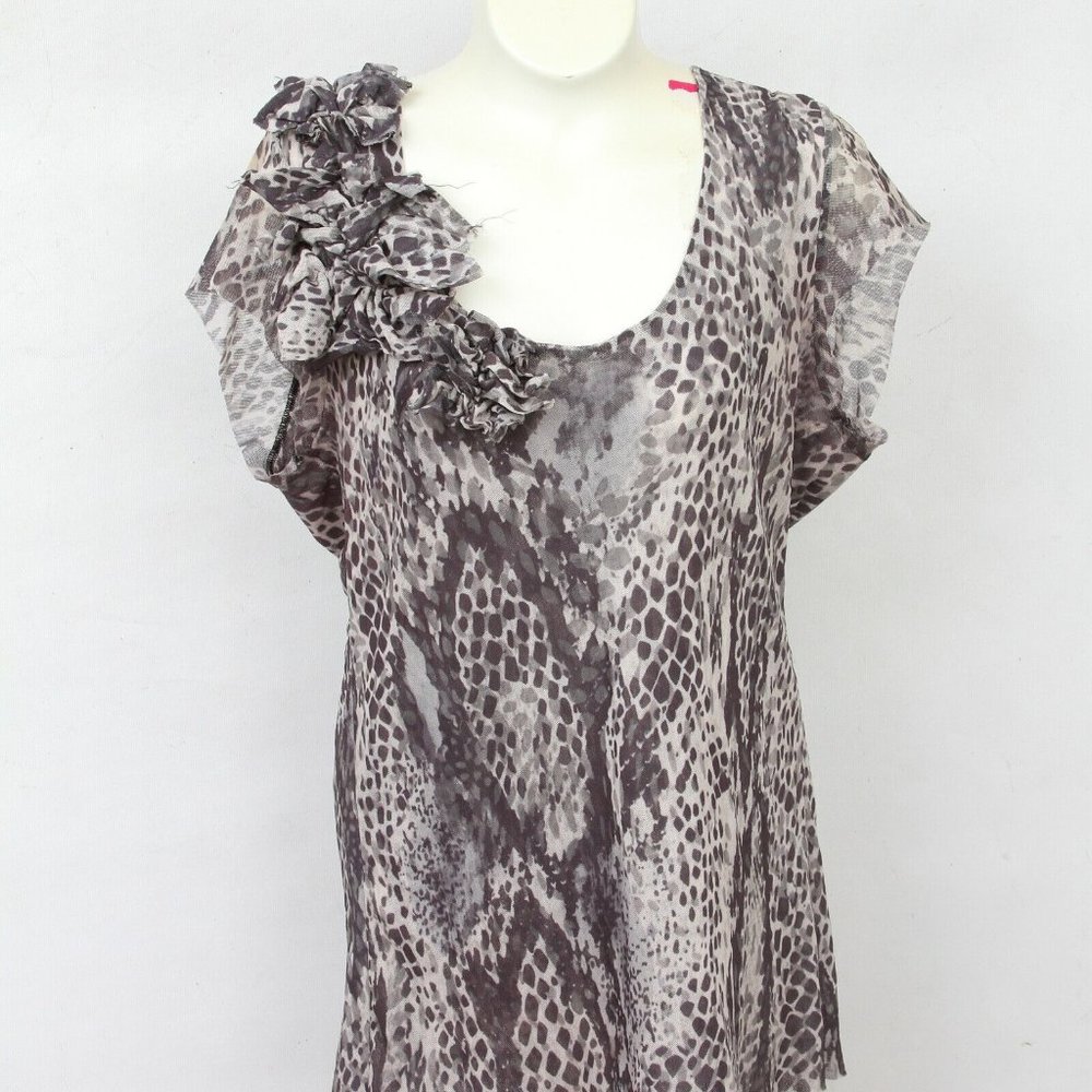 New York & Company Leopard Cheetah Print Ruffled Cap Sleeve Blouse Womens Sz XL